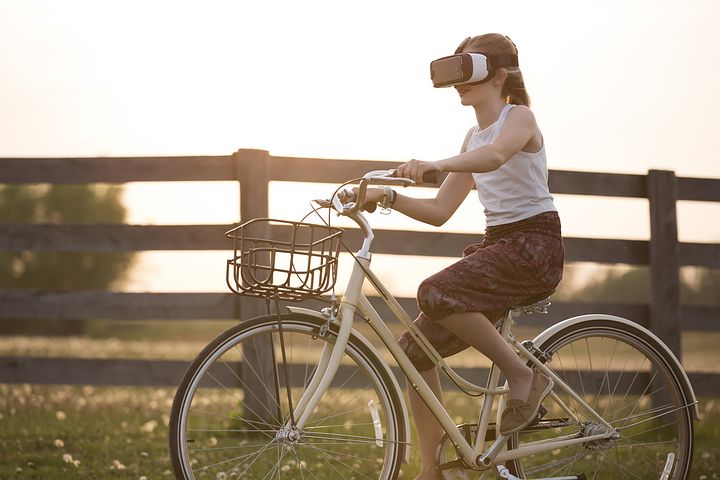 Woman on a vr gear